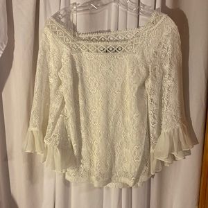 Ecru lace flutter sleeve blouse